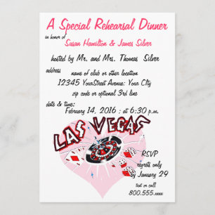 Rehearsal Dinner Casino Theme Pink Heart Invitation