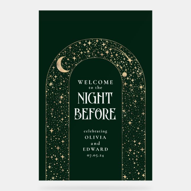 Rehearsal Dinner Celestial Emerald Green Welcome Acrylic Sign (Front)