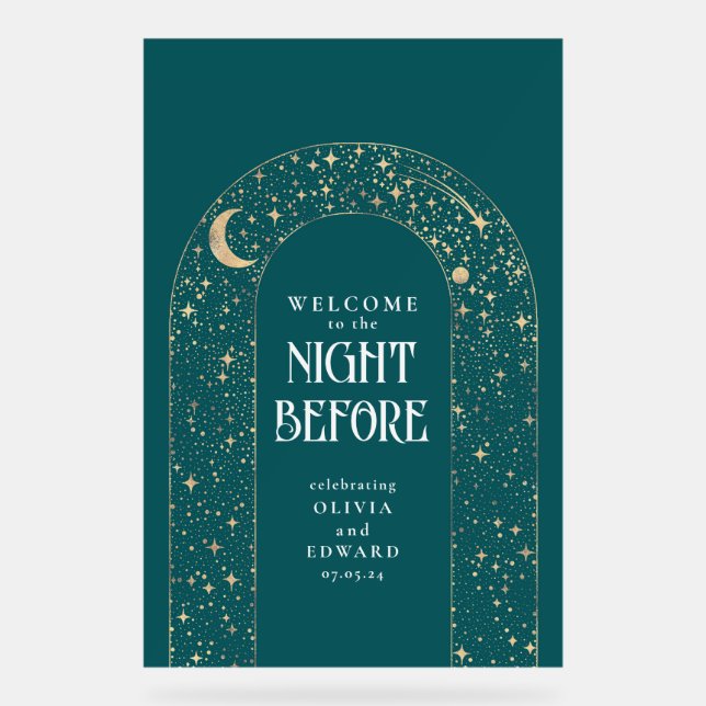 Rehearsal Dinner Celestial Teal Welcome Acrylic Sign (Front)