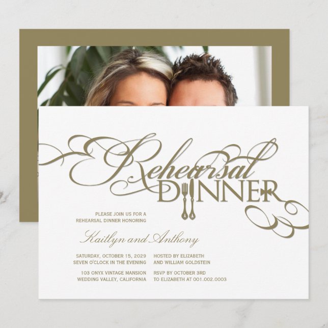 Rehearsal Dinner Classic Scrolls Wedding Invite (Front/Back)