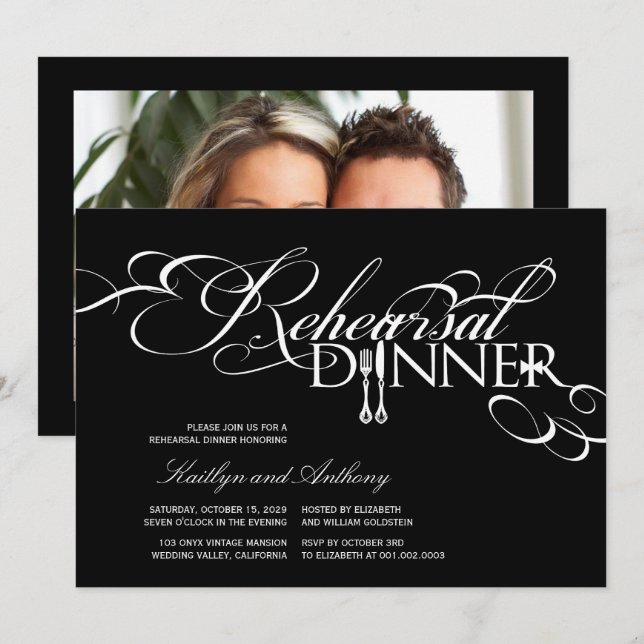 Rehearsal Dinner Classic Scrolls Wedding Invite (Front/Back)