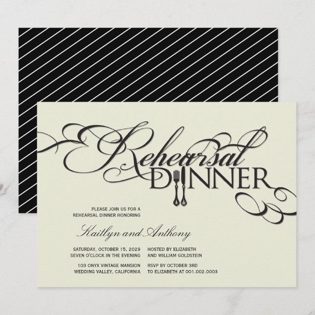 Rehearsal Dinner Classic Scrolls Wedding Invite (Front/Back)