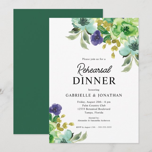 Rehearsal Dinner Colourful Watercolor Floral Invitation (Front/Back)