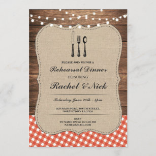 Rehearsal Dinner Cutlery Red Check Rustic Invite