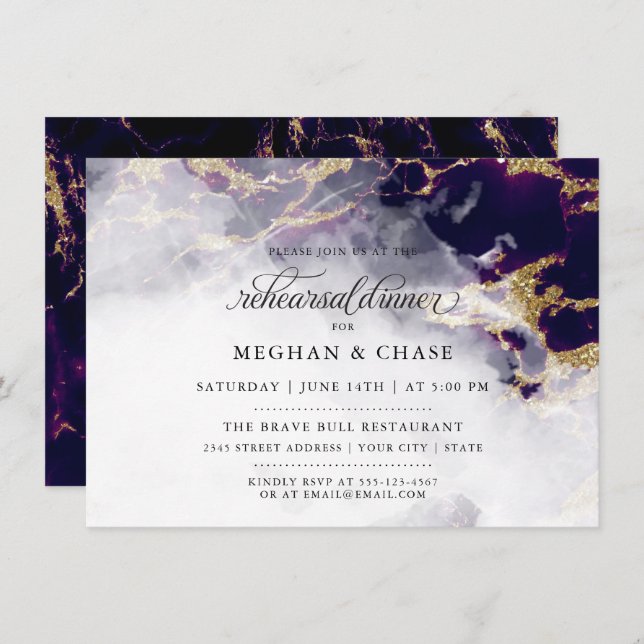 Rehearsal Dinner | Deep Amethyst Watercolor Geode Invitation (Front/Back)