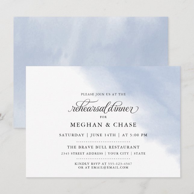 Rehearsal Dinner |  Dusty Blue Watercolor  Invitation (Front/Back)