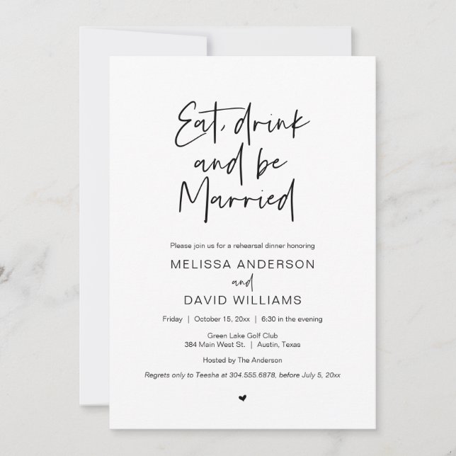 Rehearsal Dinner, Eat, Drink and Be Married Invitation (Front)