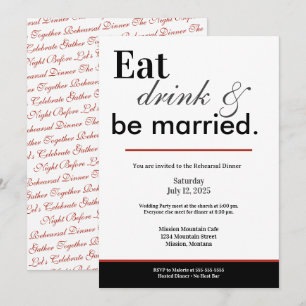 Rehearsal Dinner Eat Drink & Be Married Black Red Invitation