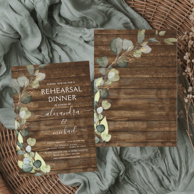 Rehearsal Dinner Eucalyptus Greenery Rustic Wood Invitation (Creator Uploaded)