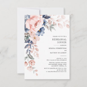 Rehearsal Dinner Floral Dusty Blue Pink Flowers Invitation