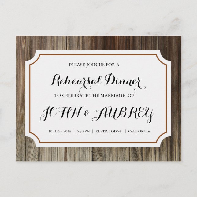 Rehearsal Dinner for Rustic Country Wedding Invitation Postcard (Front)