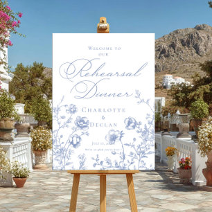 Rehearsal Dinner french toile Blue Floral  welcome Poster