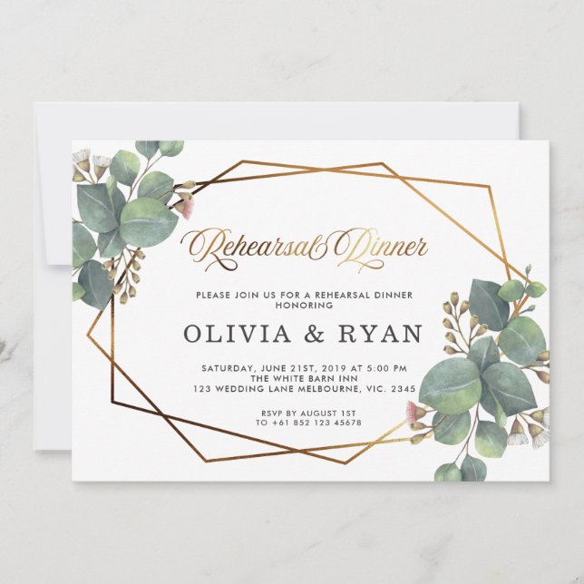 Rehearsal dinner geo eucalyptus invitation (Front)