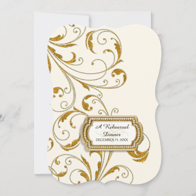 Rehearsal Dinner, Glam Old Hollywood Regency Invitation (Front)