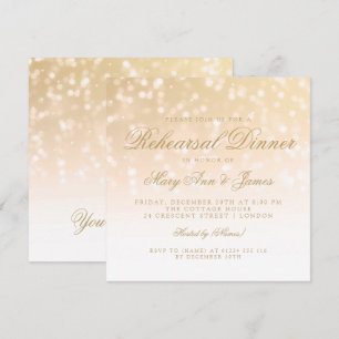 Rehearsal Dinner Gold Bokeh Sparkle Lights Invitation