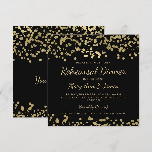 Rehearsal Dinner Gold Foil Look Confetti Invitation (Front/Back)