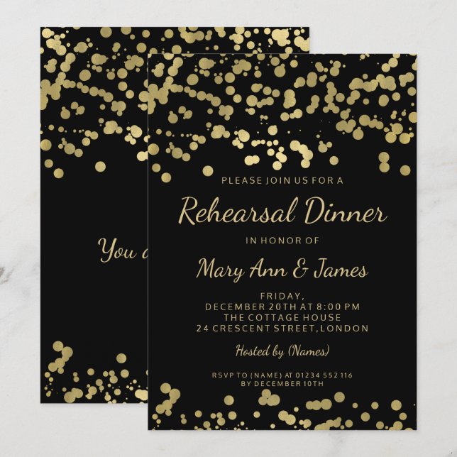Rehearsal Dinner Gold Foil Look Confetti Invitation (Front/Back)