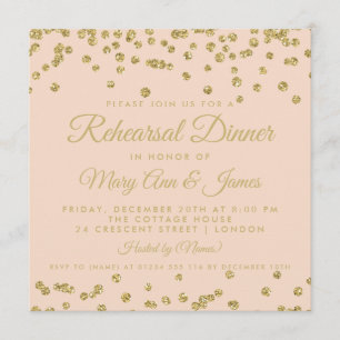 Rehearsal Dinner Gold Glitter Confetti Blush Rose Invitation