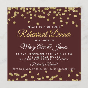 Rehearsal Dinner Gold Glitter Confetti Marsala Invitation