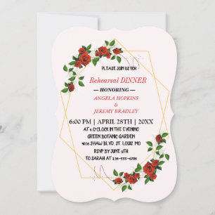 Rehearsal Dinner Gold Glitters  Red Floral Invitation