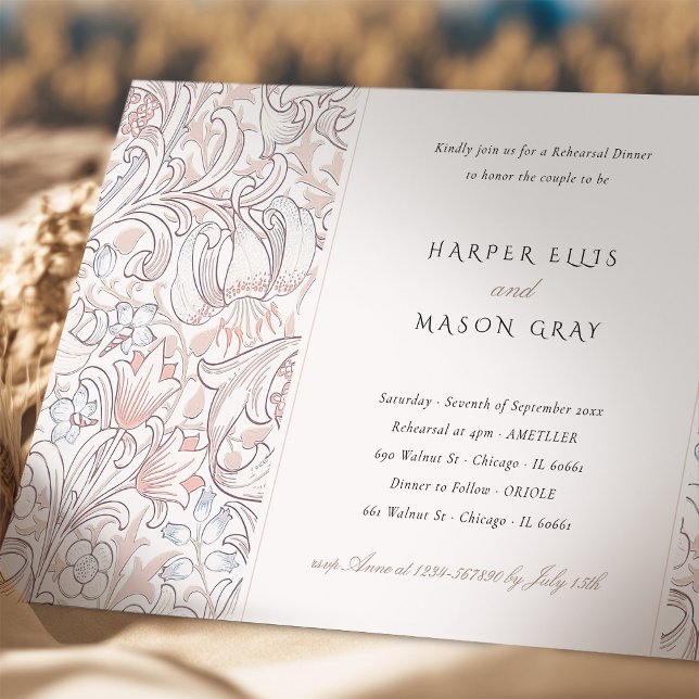 Rehearsal Dinner Golden Lily Elegant Morris Invitation (Creator Uploaded)