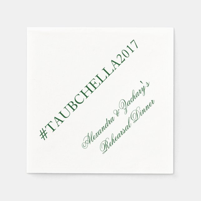 Rehearsal Dinner Hashtag Napkins Green and White (Front)