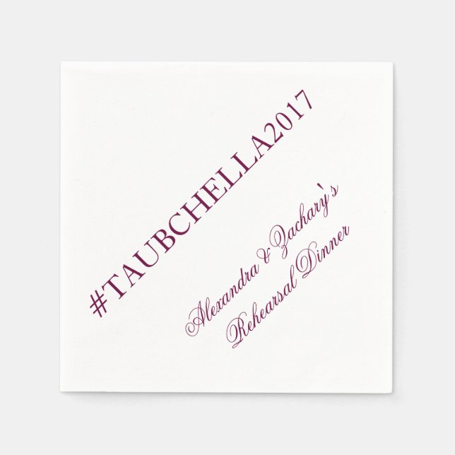Rehearsal Dinner Hashtag Napkins Wine and White (Front)