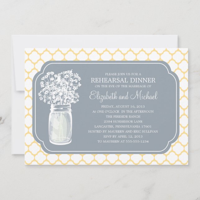 Rehearsal Dinner Honeycomb Mason Jar Wildflowers Invitation (Front)