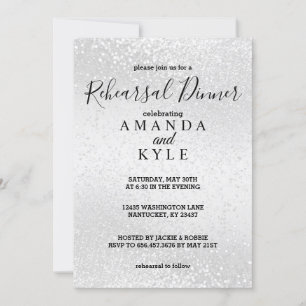 Rehearsal Dinner in a White Glitter Invitation