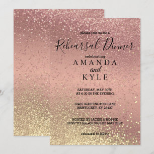 Rehearsal Dinner in Rose Gold and Gold Glitter Invitation