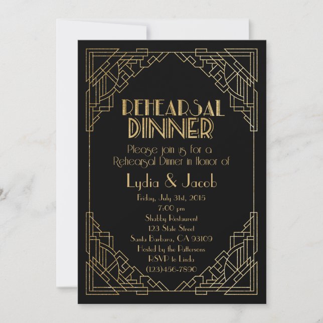 Rehearsal Dinner Invitation-Art Deco Invitation (Front)
