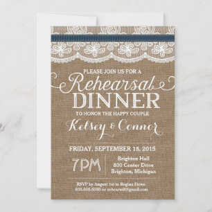 Rehearsal Dinner Invitation, Burlap & Lace, Navy Invitation