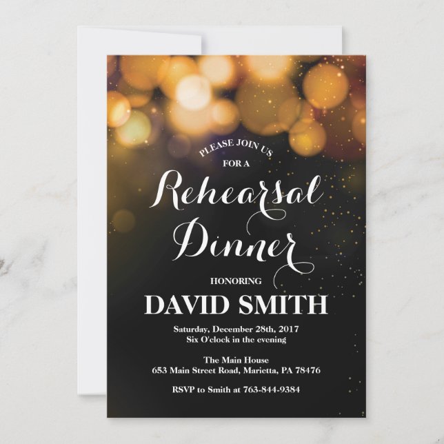 Rehearsal Dinner Invitation Card Gold Glitter (Front)