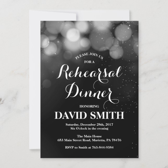 Rehearsal Dinner Invitation Card Silver Glitter (Front)