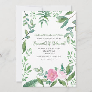 Rehearsal Dinner Invitation Greenery & Pink Roses