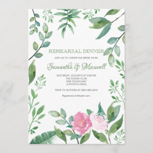 Rehearsal Dinner Invitation Greenery & Pink Roses