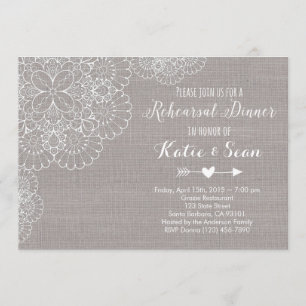 Rehearsal Dinner Invitation Grey Burlap & Lace