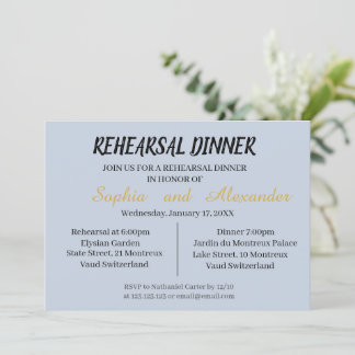 Rehearsal dinner invitation in cyan and black