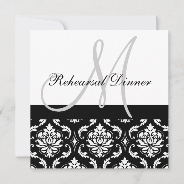 Rehearsal Dinner Invitation Monogram Names Damask (Front)