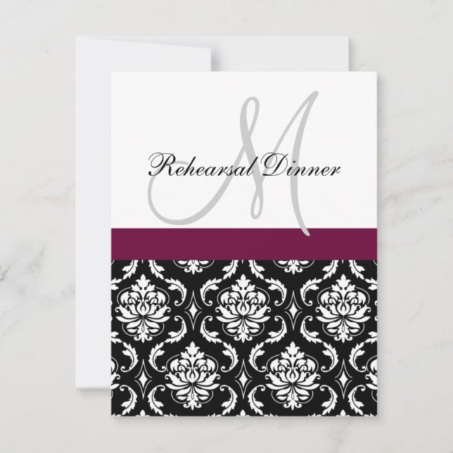 Rehearsal Dinner Invitation Monogram Wine Damask (Front)