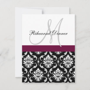 Rehearsal Dinner Invitation Monogram Wine Damask
