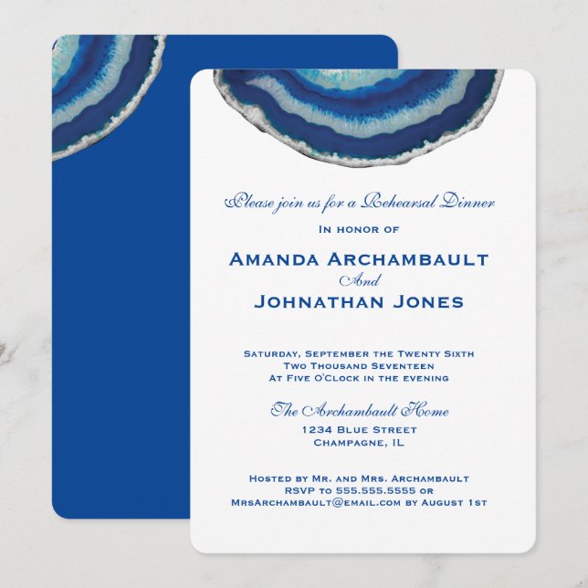 Rehearsal Dinner Invitation | Navy Blue Agate (Front/Back)