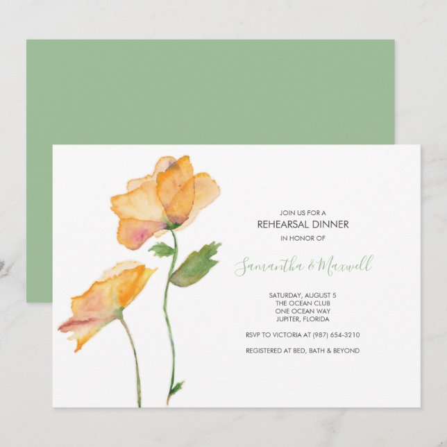 REHEARSAL DINNER Invitation, Watercolor Flowers Invitation (Front/Back)