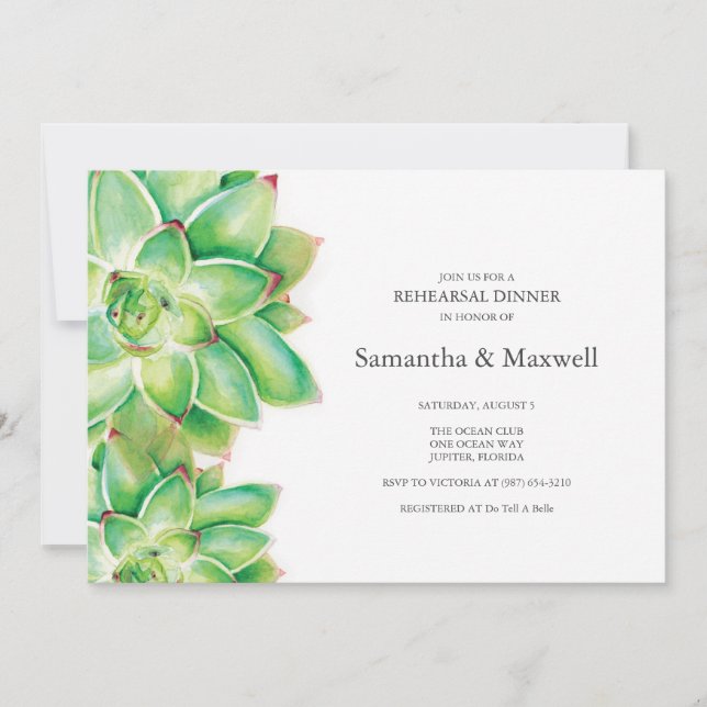 REHEARSAL DINNER Invitation, Watercolor Succulent  Invitation (Front)