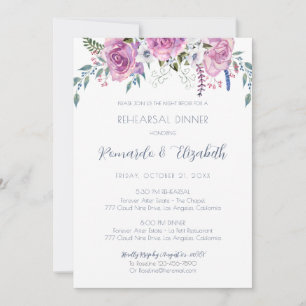 Rehearsal Dinner Invitation with Pink Purple Roses