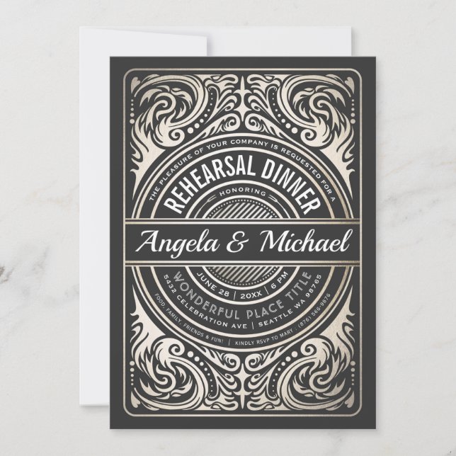 Rehearsal Dinner Invitations Black & Gold Foil (Front)
