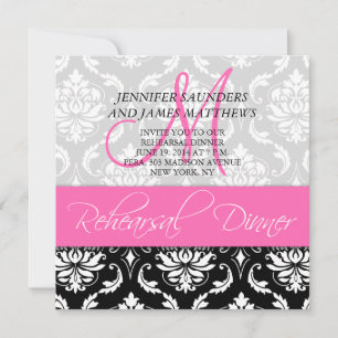 Rehearsal Dinner Invite Damask Monogram Hot Pink
