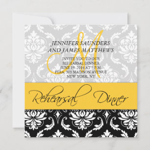 Rehearsal Dinner Invite Damask Monogram Yellow