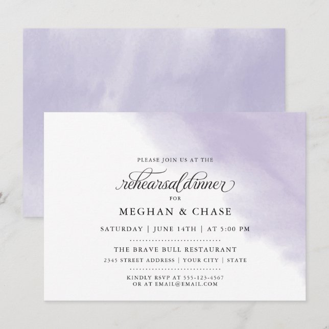 Rehearsal Dinner |  Lilac Amethyst Watercolor  Invitation (Front/Back)