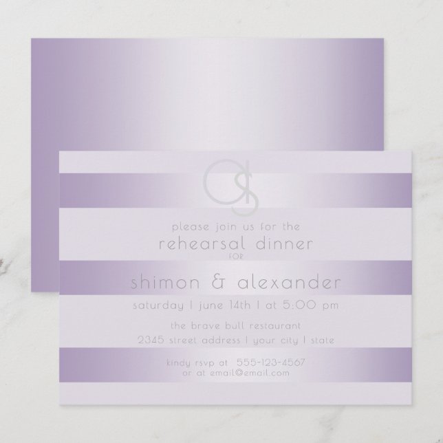 Rehearsal Dinner  | Lilac Shimmer Stripes Monogram Invitation (Front/Back)
